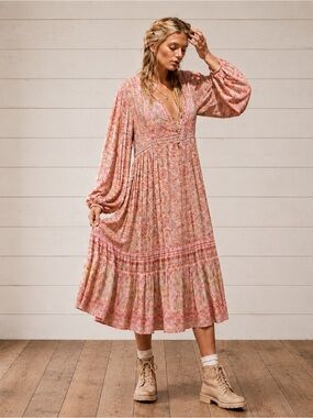 Spell & The Gypsy Poinciana Gown XS Cotton Candy Pink Floral Boho Maxi Dress